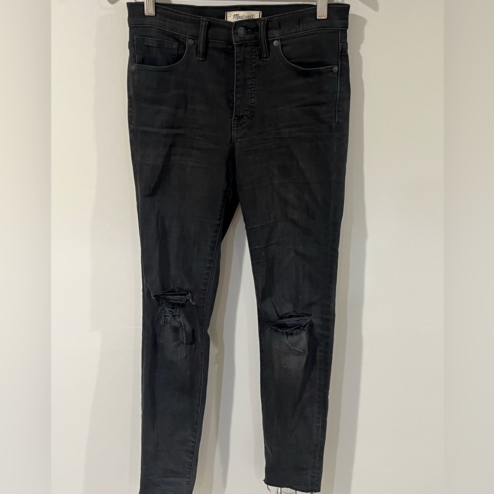 Women’s US 27 Madewell Washed Black 9” High-Rise Skinny Distressed Denim Jeans